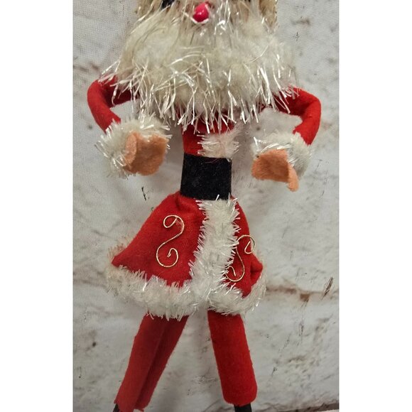 9" Vintage Santa Claus Doll Red Suit & Glitter Shoes Skinny Pipe Cleaner Japan - Picture 4 of 6